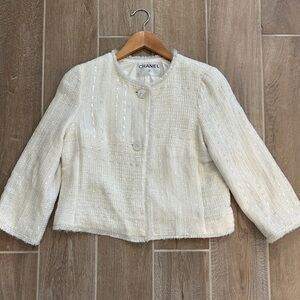 Vintage Chanel ivory tweed jacket with tonal sequins